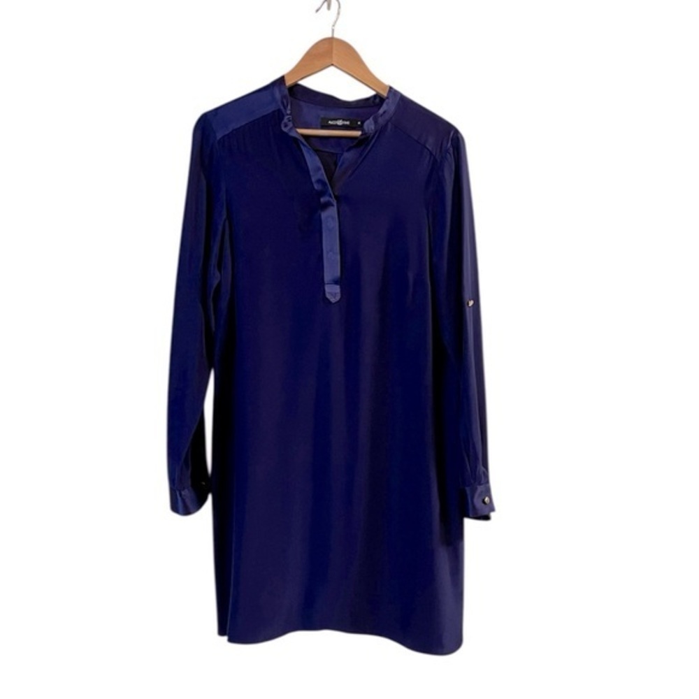Alice & Trixie 100% Silk Navy Long Sleeve Tunic Dress w/ Satin Trim- Sz M